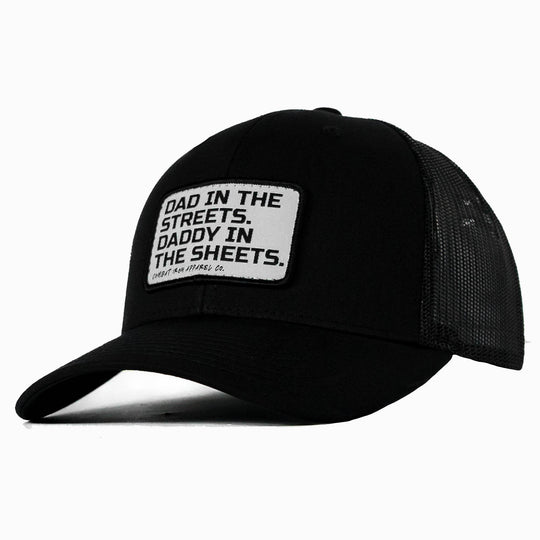 Dad In The Streets. Daddy In The Sheets. White Patch Snapback Hat - One Revolver Surfboards