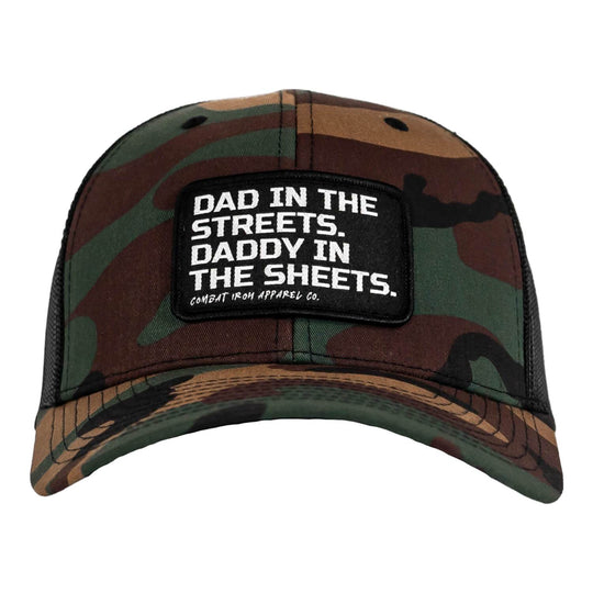 Dad In The Streets. Daddy In The Sheets. Black Patch Snapback Hat - One Revolver Surfboards