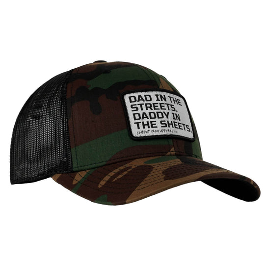 Dad In The Streets. Daddy In The Sheets. White Patch Snapback Hat - One Revolver Surfboards