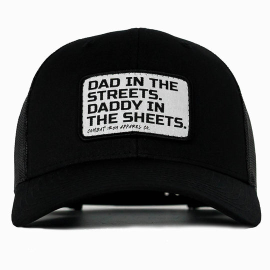 Dad In The Streets. Daddy In The Sheets. White Patch Snapback Hat - One Revolver Surfboards