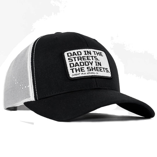 Dad In The Streets. Daddy In The Sheets. White Patch Snapback Hat - One Revolver Surfboards