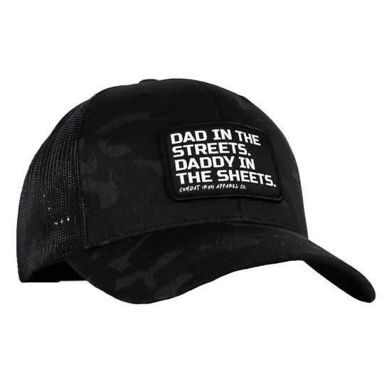 Dad In The Streets. Daddy In The Sheets. Black Patch Snapback Hat - One Revolver Surfboards