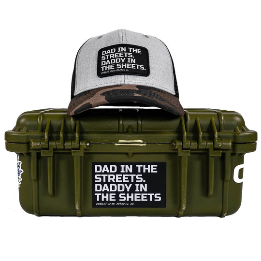 Dad In The Streets. Daddy In The Sheets. Black Patch Snapback Hat - One Revolver Surfboards
