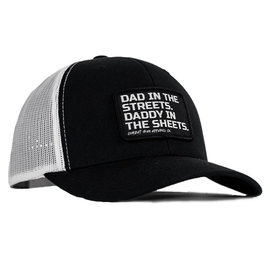 Dad In The Streets. Daddy In The Sheets. Black Patch Snapback Hat - One Revolver Surfboards
