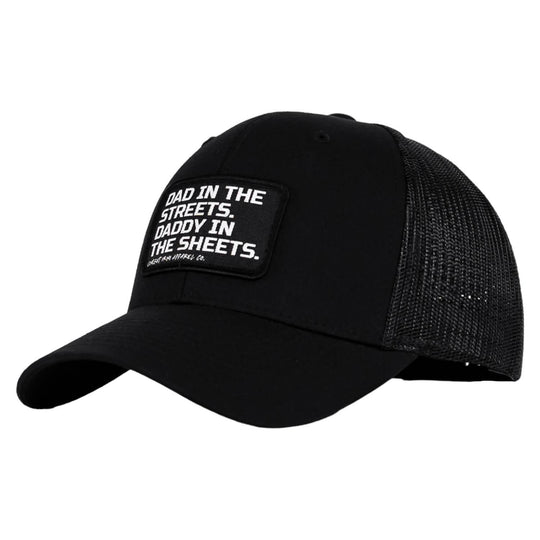 Dad In The Streets. Daddy In The Sheets. Black Patch Snapback Hat - One Revolver Surfboards