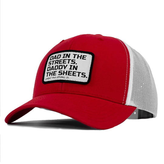 Dad In The Streets. Daddy In The Sheets. White Patch Snapback Hat - One Revolver Surfboards