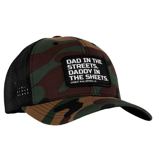 Dad In The Streets. Daddy In The Sheets. Black Patch Snapback Hat - One Revolver Surfboards