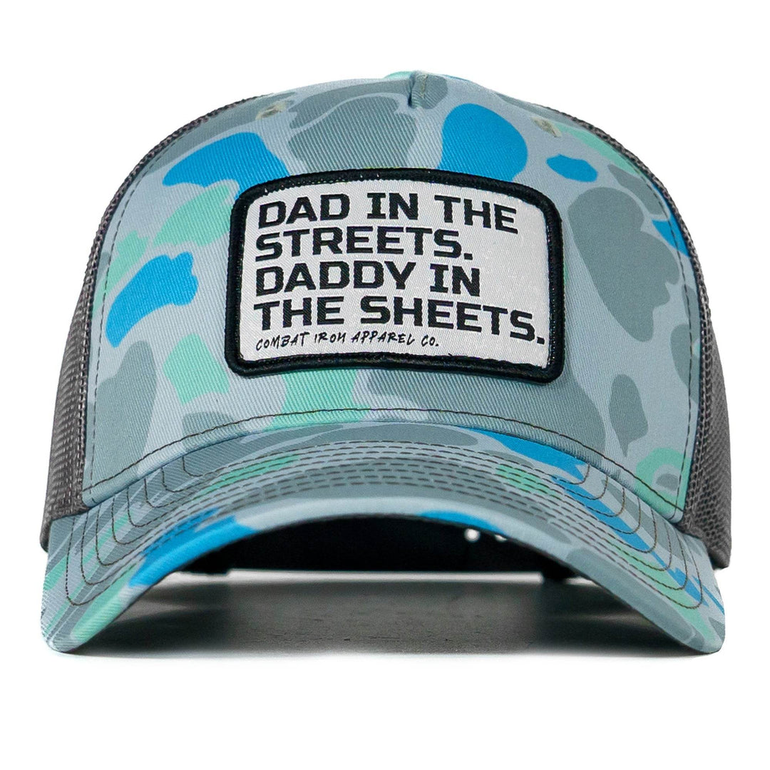Dad In The Streets. Daddy In The Sheets. White Patch Snapback Hat - One Revolver Surfboards