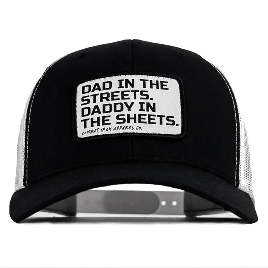 Dad In The Streets. Daddy In The Sheets. White Patch Snapback Hat - One Revolver Surfboards