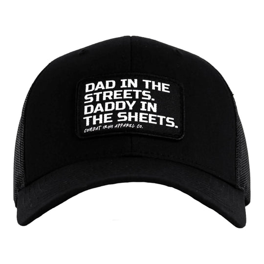Dad In The Streets. Daddy In The Sheets. Black Patch Snapback Hat - One Revolver Surfboards
