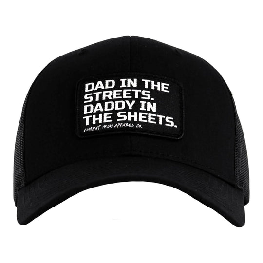 Dad In The Streets. Daddy In The Sheets. Black Patch Snapback Hat - One Revolver Surfboards