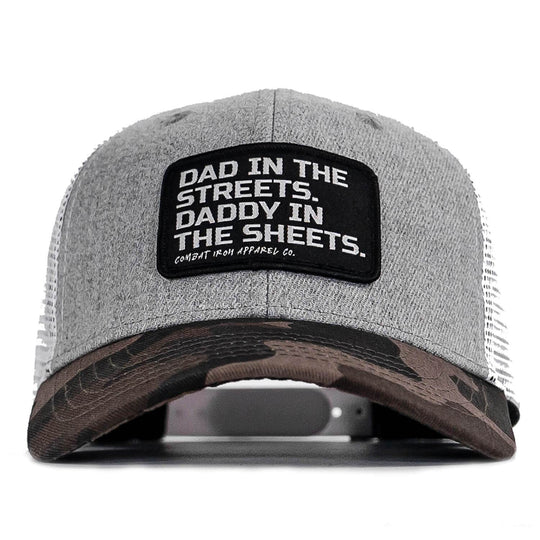 Dad In The Streets. Daddy In The Sheets. Black Patch Snapback Hat - One Revolver Surfboards