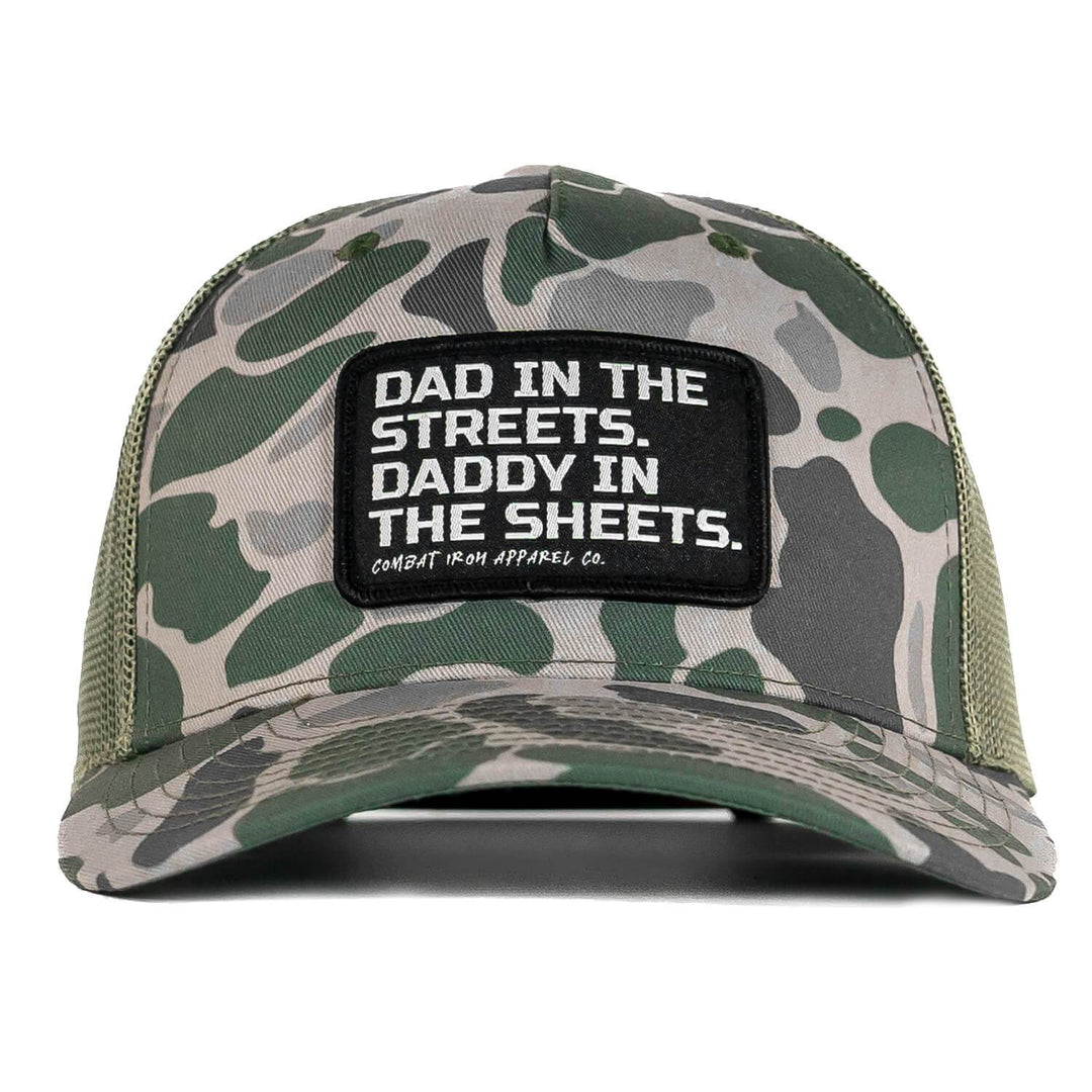 Dad In The Streets. Daddy In The Sheets. Black Patch Snapback Hat - One Revolver Surfboards