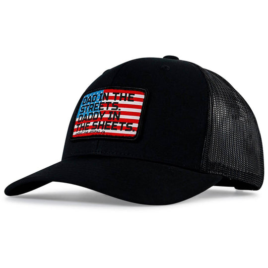 Dad In The Streets. Daddy In The Sheets. American Flag Patch Snapback Hat - One Revolver Surfboards