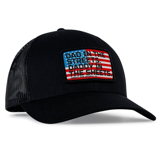 Dad In The Streets. Daddy In The Sheets. American Flag Patch Snapback Hat - One Revolver Surfboards
