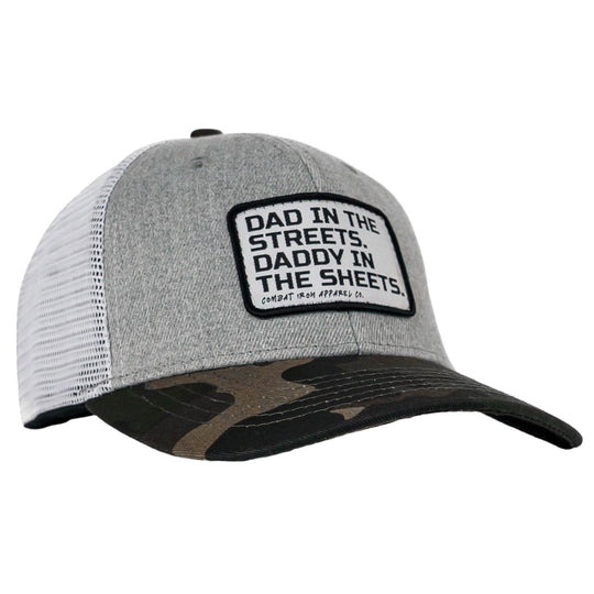 Dad In The Streets. Daddy In The Sheets. White Patch Snapback Hat - One Revolver Surfboards