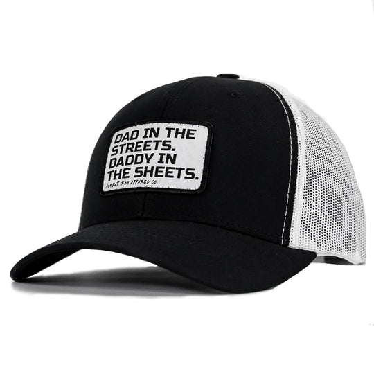 Dad In The Streets. Daddy In The Sheets. White Patch Snapback Hat - One Revolver Surfboards