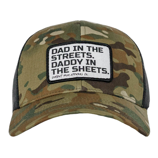 Dad In The Streets. Daddy In The Sheets. White Patch Snapback Hat - One Revolver Surfboards