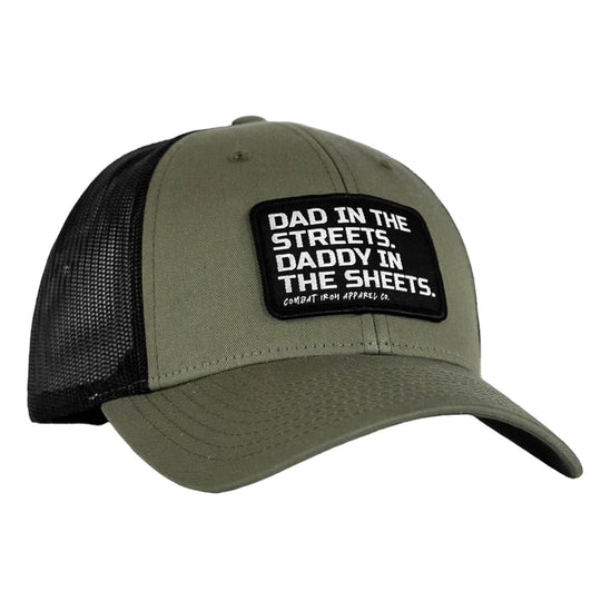 Dad In The Streets. Daddy In The Sheets. Black Patch Snapback Hat - One Revolver Surfboards