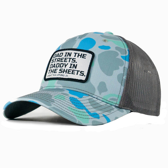 Dad In The Streets. Daddy In The Sheets. White Patch Snapback Hat - One Revolver Surfboards