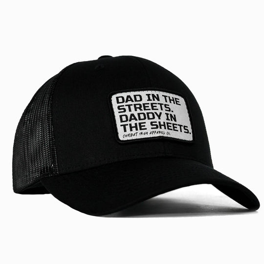 Dad In The Streets. Daddy In The Sheets. White Patch Snapback Hat - One Revolver Surfboards
