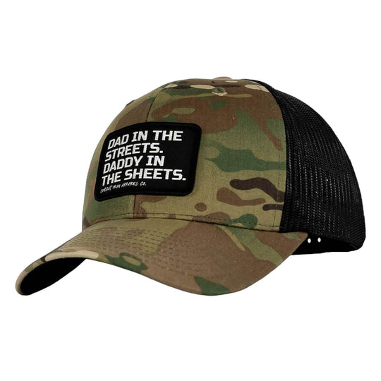 Dad In The Streets. Daddy In The Sheets. Black Patch Snapback Hat - One Revolver Surfboards