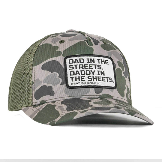 Dad In The Streets. Daddy In The Sheets. White Patch Snapback Hat - One Revolver Surfboards