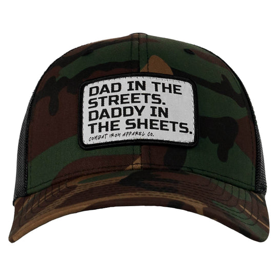 Dad In The Streets. Daddy In The Sheets. White Patch Snapback Hat - One Revolver Surfboards