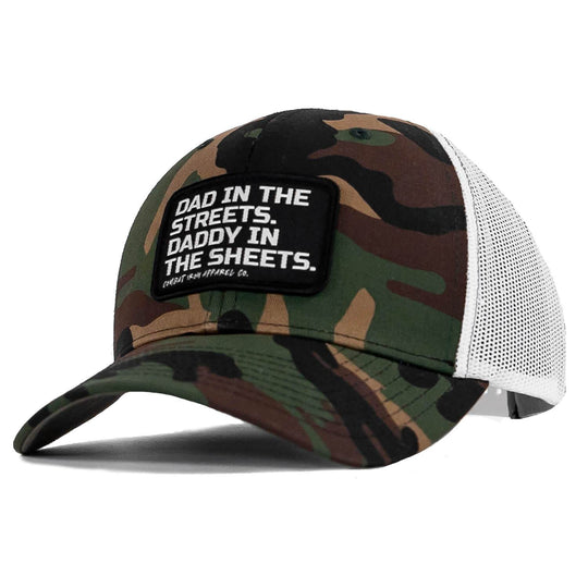 Dad In The Streets. Daddy In The Sheets. Black Patch Snapback Hat - One Revolver Surfboards