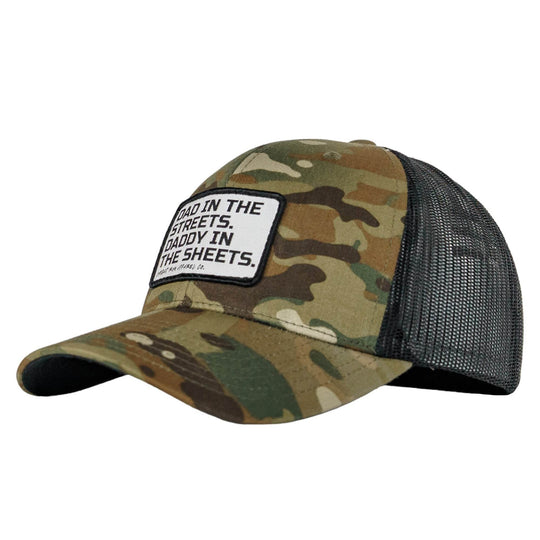 Dad In The Streets. Daddy In The Sheets. White Patch Snapback Hat - One Revolver Surfboards