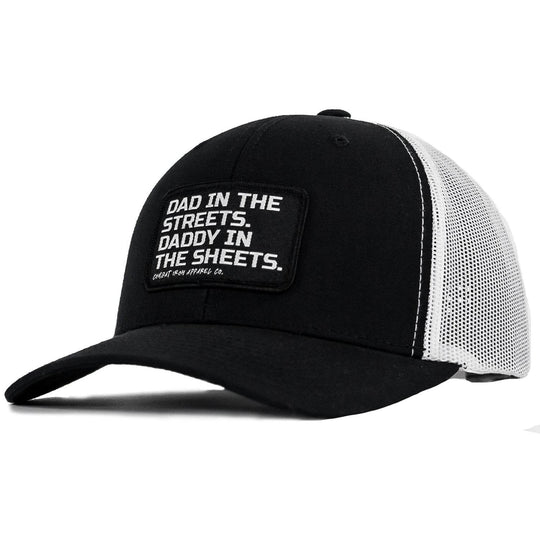 Dad In The Streets. Daddy In The Sheets. Black Patch Snapback Hat - One Revolver Surfboards