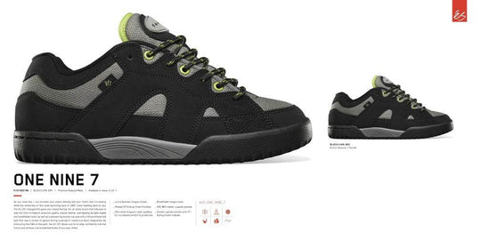 éS One Nine 7 Black / Lime Skateboard Shoes - One Revolver Surfboards