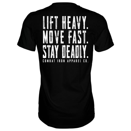 Original Motto: Lift Heavy. Move Fast. Stay Deadly. Men's T-Shirt - One Revolver Surfboards