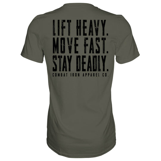 Original Motto: Lift Heavy. Move Fast. Stay Deadly. Men's T-Shirt - One Revolver Surfboards