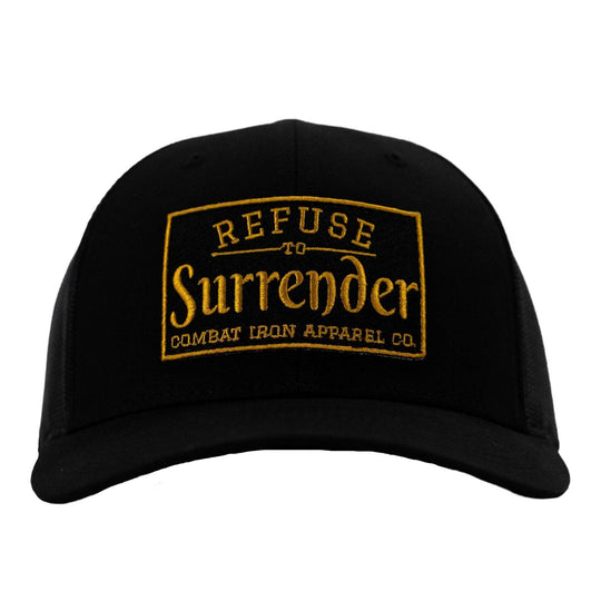 Refuse To Surrender Black/Gold Patch Snapback HAT - One Revolver Surfboards