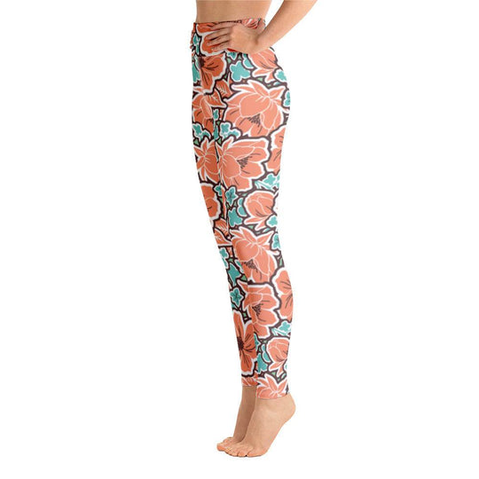 Women's Tropical Red Floral Yoga Leggings - One Revolver Surfboards