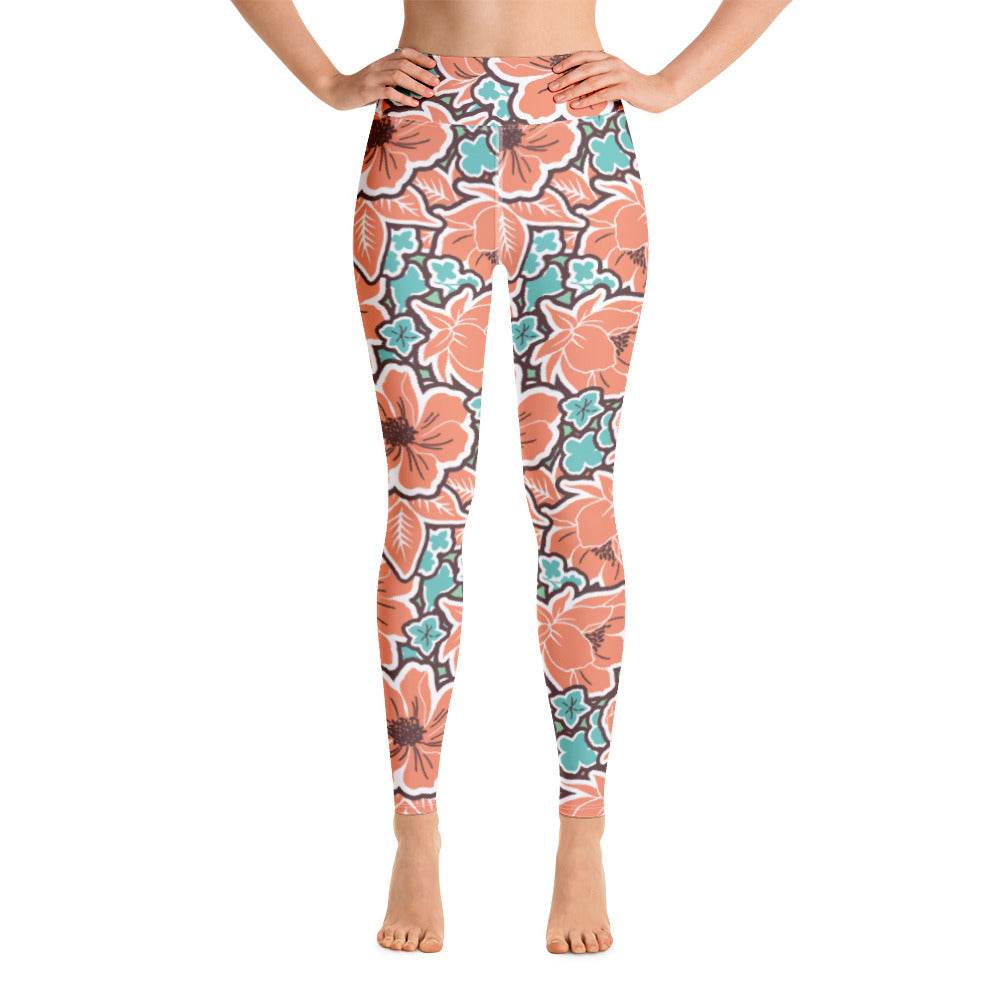 Women's Tropical Red Floral Yoga Leggings - One Revolver Surfboards