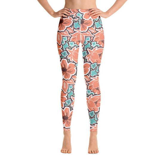 Women's Tropical Red Floral Yoga Leggings - One Revolver Surfboards