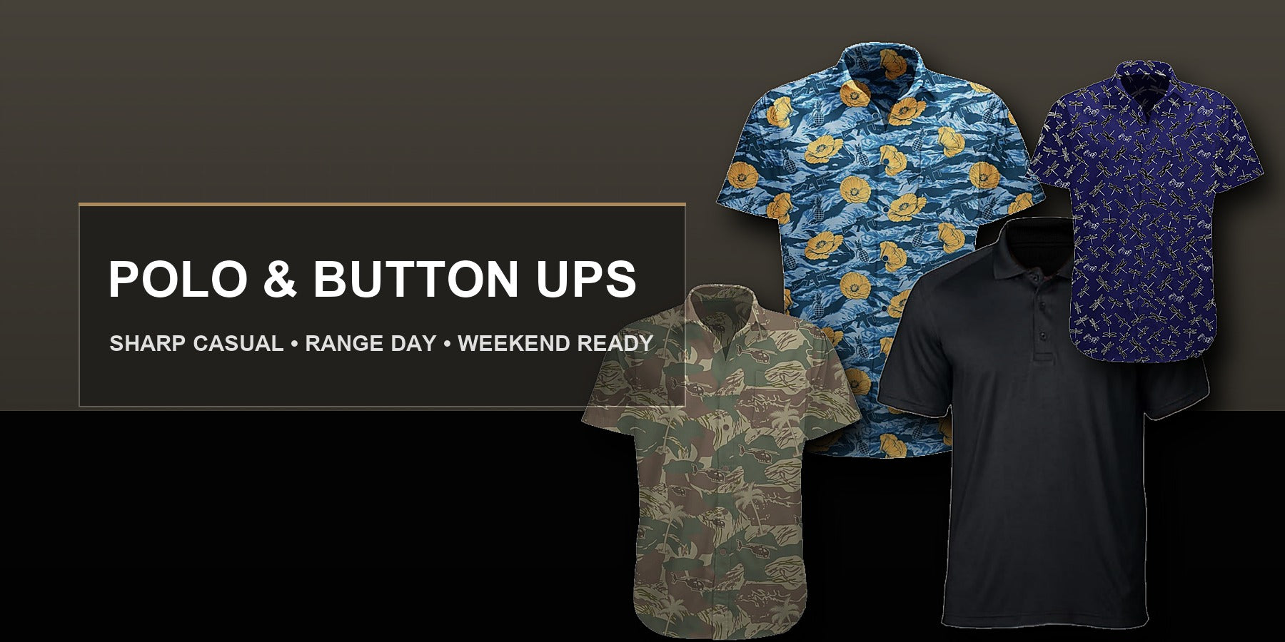 Savage Tacticians polo and button up shirts banner