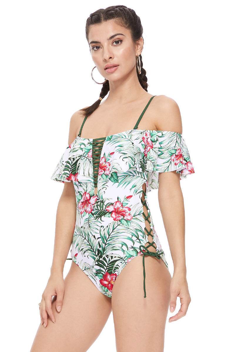 TROPICAL OFF THE SHOULDER ONE PIECE - One Revolver Surfboards