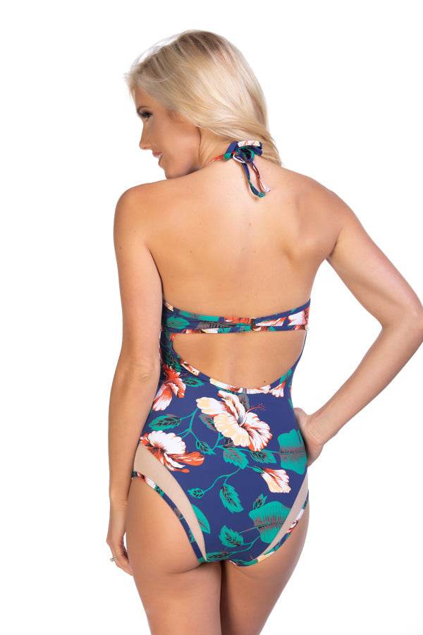 NAVY FLORAL MESH INSERTS ONE PIECE SWIMSUIT - One Revolver Surfboards