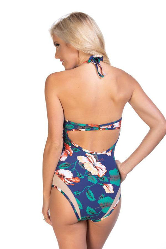 NAVY FLORAL MESH INSERTS ONE PIECE SWIMSUIT - One Revolver Surfboards