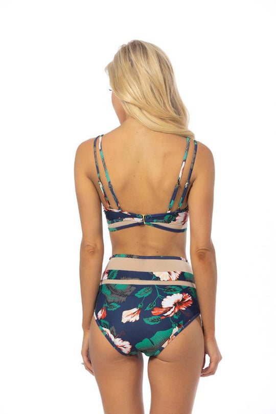 NAVY FLORAL MESH INSERTS HIGH WAIST BIKINI SET - One Revolver Surfboards