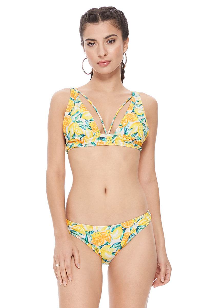 TEXTURED LEMON PRINT STRING DETAIL HALTER BIKINI SET - One Revolver Surfboards