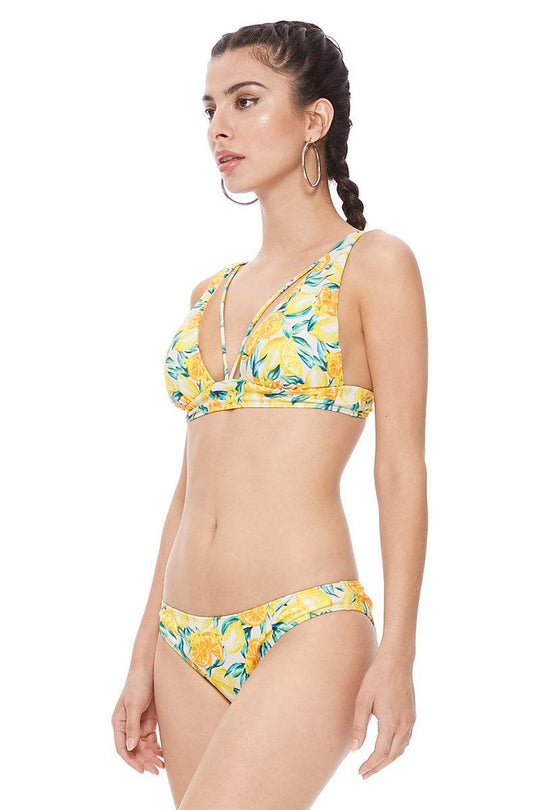 TEXTURED LEMON PRINT STRING DETAIL HALTER BIKINI SET - One Revolver Surfboards