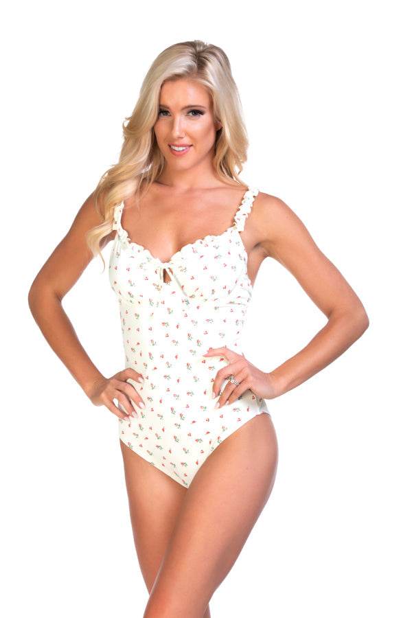 BEIGE FLORAL UNDERWIRE ONE PIECE - One Revolver Surfboards