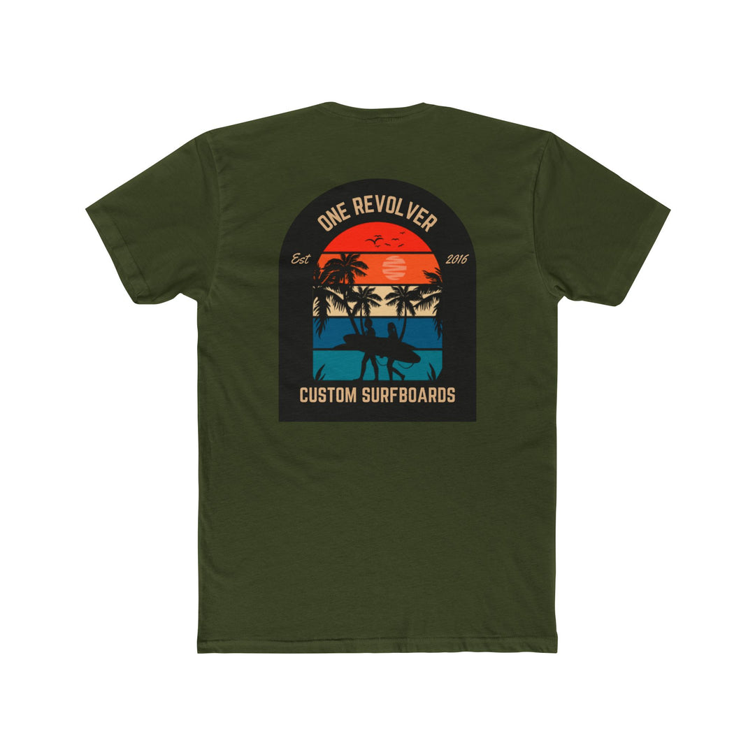 Sunset Palm Tee - Unisex Cotton Crew Tee, One Revolver Custom Surfboards T-Shirt