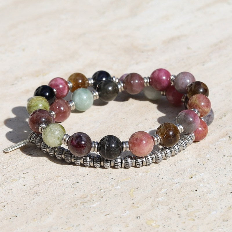 "Protection" Watermelon Tourmaline 27 Bead Wrist Mala Bracelet - PRESALE - One Revolver Surfboards