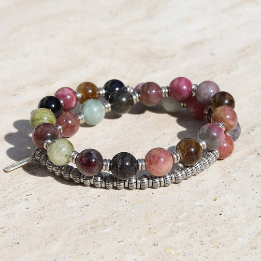 "Protection" Watermelon Tourmaline 27 Bead Wrist Mala Bracelet - PRESALE - One Revolver Surfboards