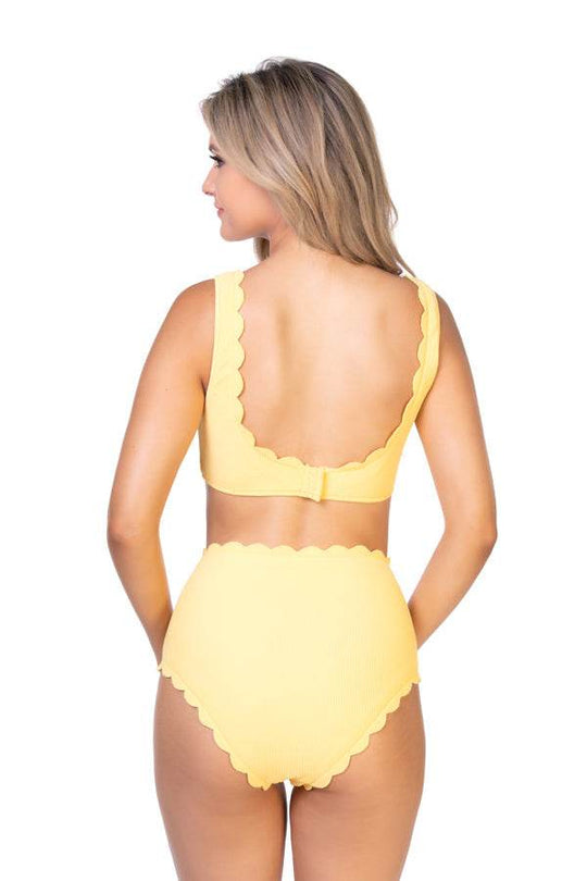 SOLID YELLOW TEXTURED SCALLOP HIGH WAIST BIKINI SET - One Revolver Surfboards